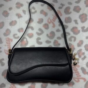 Black Shoulder Bag with Gold Accents